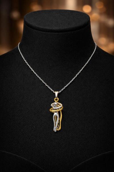Alvin Store Minimal Çift Figür Kolye Gümüş Renk Paslanmaz Çelik Unisex Kolye