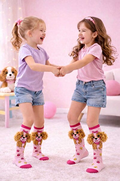 kidsense جوارب أطفال لطيفة مزينة بتفاصيل على شكل أذن من القطيفة (بدون كعب - ز...