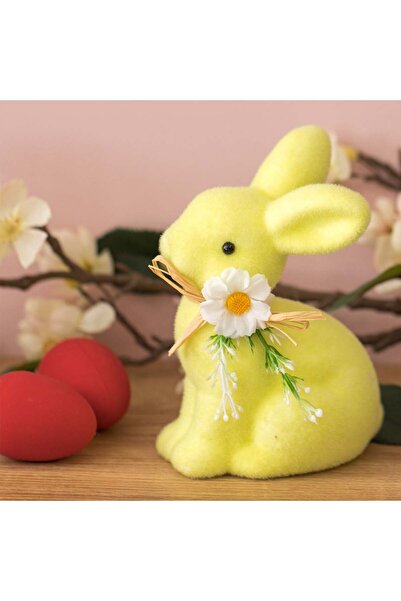 OEM Easter Decoration Lime Green Foam Bunny with Beige Bow & White Flower 16cm