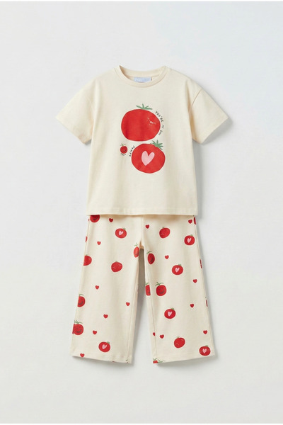 Magu Set de pantaloni și tricou unisex pentru copii, din bumbac crem, cu impr...