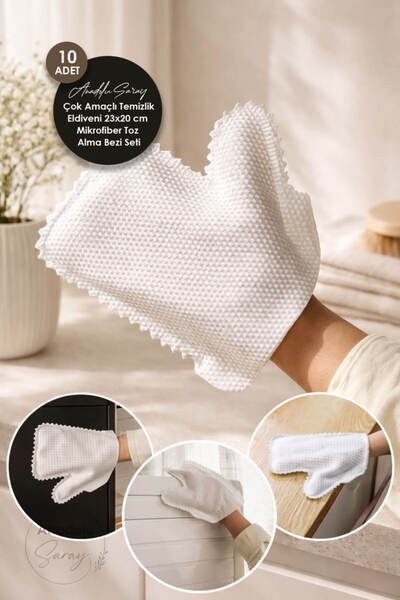 Anadolu Saray 10 Adet Çok Amaçlı Temizlik Eldiveni 23x20 cm Mikrofiber Toz Al...