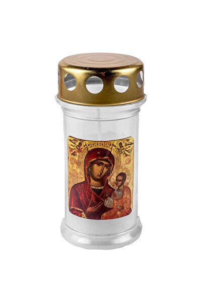 OEM Λευκό Διακοσμητικό Κερί με Εικόνα της Παναγίας & Καπάκι Ø6x14cm