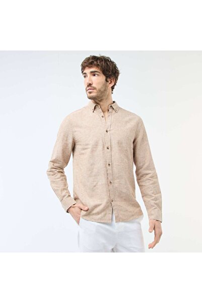 KIABI Linen Blend Shirt BROWN