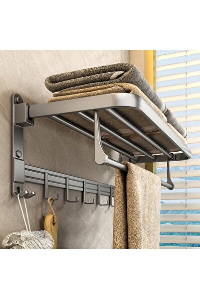 Arabest Foldable 3 Tier Towel Rack with Hooks,Rustproof Wall-Mounted Storage ...