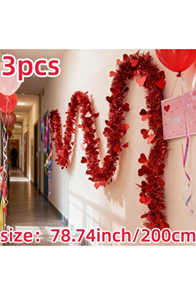 Choice 3 pcs 6M Valentine Heart Vine - Red Faux Flower Garland with Ribbon. P...