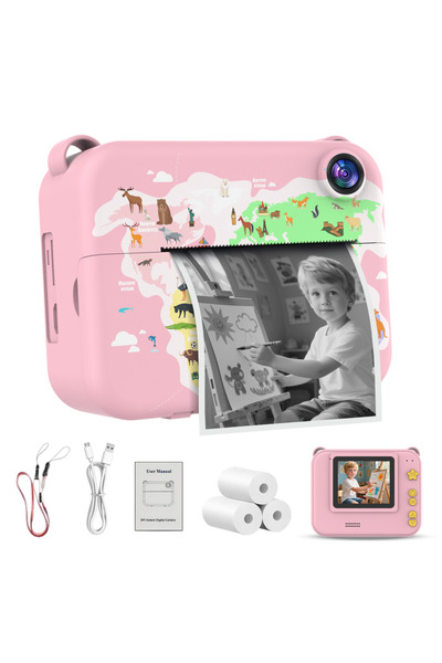 Choice1 كاميرا رقمية وردية اللون للأطفال، كاميرا أطفال، طابعة حراري صغيرة، مس...