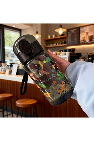 Choice1 Black Kids Water Bottle Cute Capybara Cartoon Plastic Cup Straw & Han...