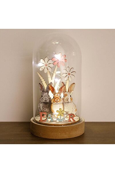 OEM Cupola Decorativa de Paste cu Dom de Sticla 3 Iepurasi & LED Ø9x16cm