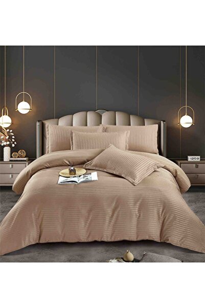 JOJO HOME Set lenjerie de pat damasc, pat dublu, 6 piese, cearceaf fara elast...