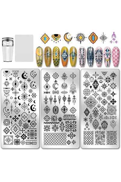 Choice AECH-28865 3pcs Vintage Totem Nail Stamping Plates Ethnic Styles Nails...