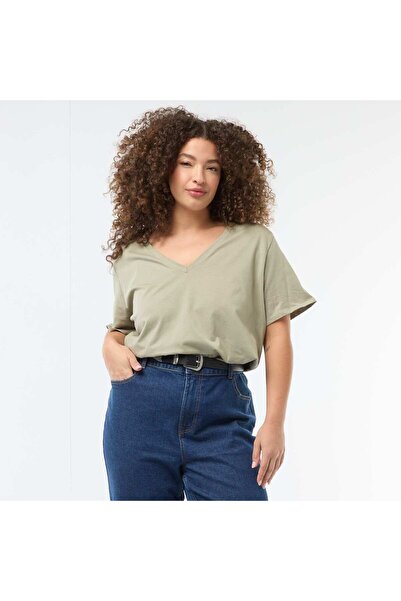 KIABI Basic V-Neck Short-Sleeve T-Shirt GREEN