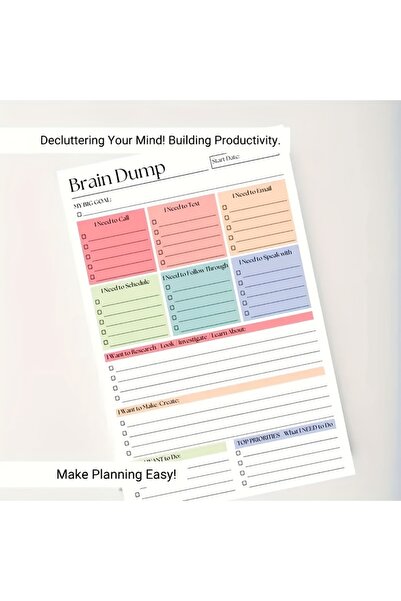 Choice 1pc Brain Dump Notebook A5, 50 Pages To-Do List & Task Manager for Pro...