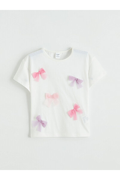 LC Waikiki تي شيرت بناتي مطرز بشريط إكرو من مجموعة إلسيفا