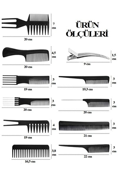 Arzu Güzel Cosmetics 20 Pieces of Anti-Static Professional and Home-Use Hair Styling Comb and Hair Clip
