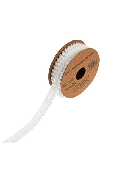 OEM Panglica Alba cu Pompoane Albe 3mx9mm