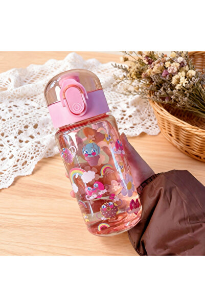 Choice Pink Transparent Water Cup with Ctue Cartoon Patterns – 550ML Vivid Co...