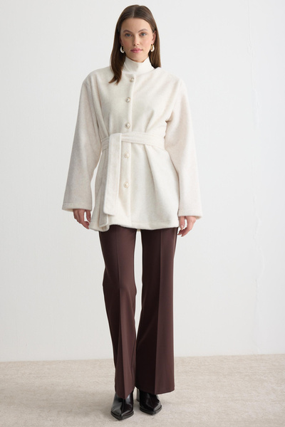 Rita Kadın kuşaklı düğmeli yüksek yaka triko tunik