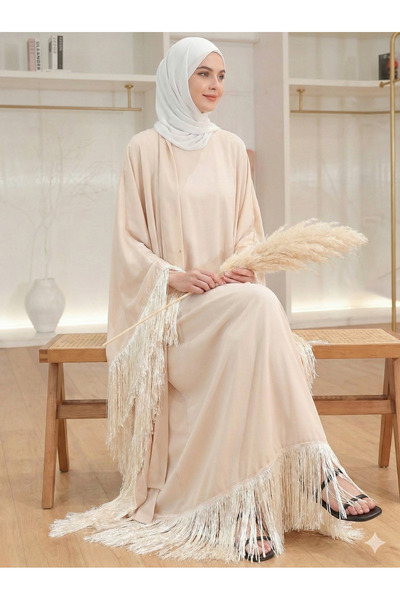 Generic OrientC Women’s Fringe High Neck Abaya – Loose Batwing One Size Maxi ...