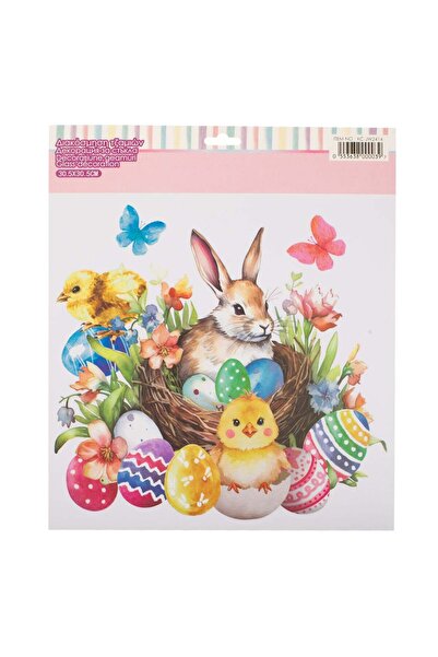 OEM Autocolant Geam cu Model de Paste Cuib Iepure Puisori Oua 30.5x30.5cm