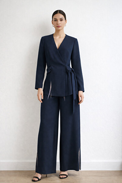 Kayra Belted Double Suit Dark Navy Blue