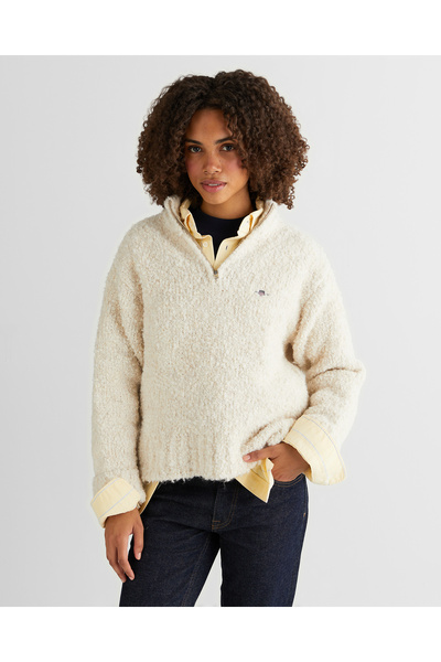 Gant Kadın Krem Relaxed Fit Yarım Fermuarlı Triko