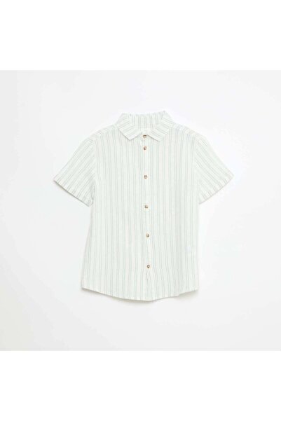 KIABI Regular Fit Striped Cotton Shirt WHITE