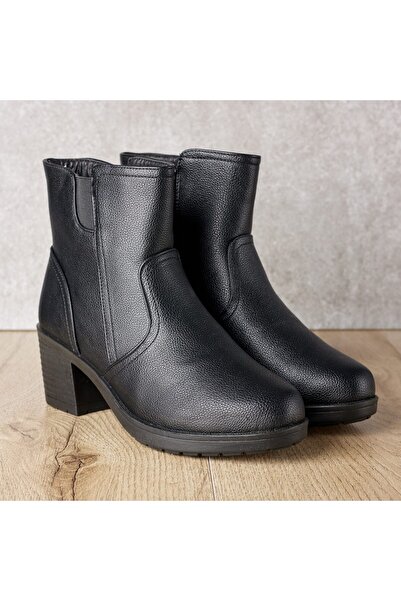 Tellus Women's Black Leather Ankle Boots with Fur, High-Heel, Z2-23