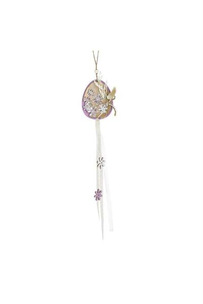OEM Decoratiune Suspendabila Ou din Lemn Lila cu Flori Uscate 48cm