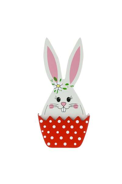 OEM Decoratiune de Paste Iepuras cu Ou & Buline Rosii 8.5x2x18cm