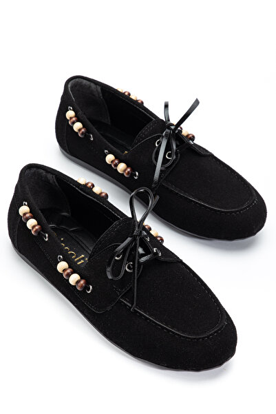 RİSSOLİ Pantofi de damă negri din nubuc, cu șireturi și detalii cu mărgele, t...