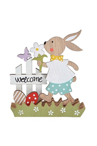 OEM Decoratiune din Lemn de Paste Iepure Gradulet Iarba 12x2.5x14cm