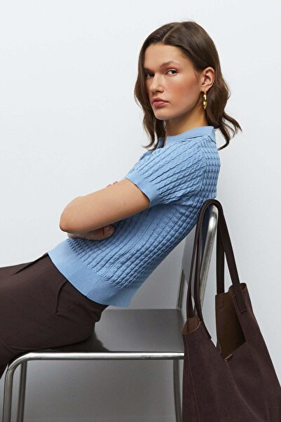 urban focus Saç Örgülü Polo Yaka Triko T-Shirt