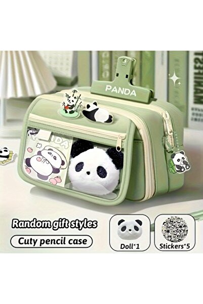 choice2 مجموعة مقلمة باندا خضراء - باندا كوساس - منظم أدوات مكتبية للطلاب - ت...