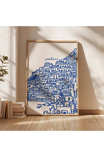 NinaStore Positano Amalfi Seyahat Posteri/ Retro İtalya Baskısı/ Lacivert Şık...