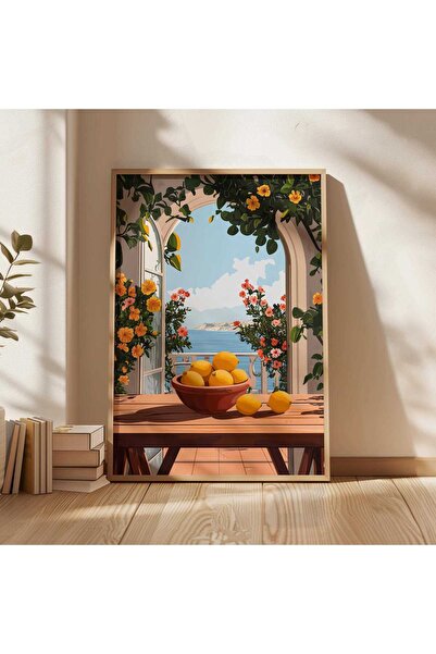 NinaStore Limon Kasesi Balkon Sanat Baskısı: Akdeniz Kıyı Manzarası (Dijital ...