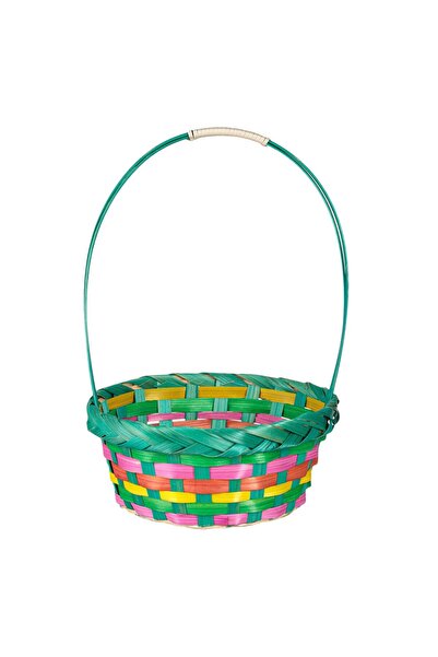 OEM Cos Decorativ de Paste cu Maner de Bambus Verde Dungi Colorate Ø19x30cm