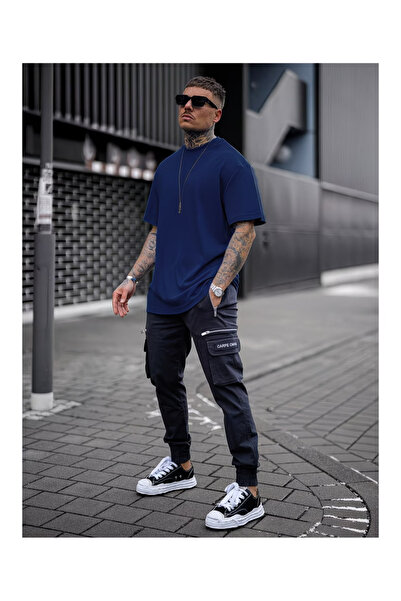 npLStore Tricou unisex albastru marin, model basic, oversize