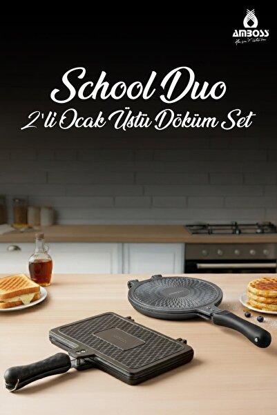 Amboss School Duo 2-Piece Cast Iron Stovetop Toast Waffle Pan Set