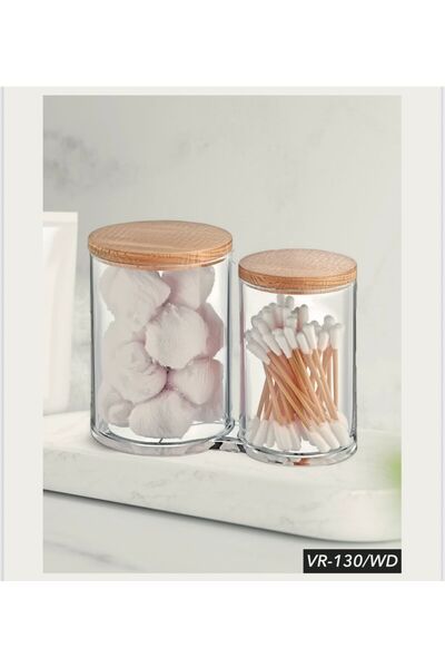 Limeks Home Transparent Twin Cotton Swab Organizer with Wooden Lid