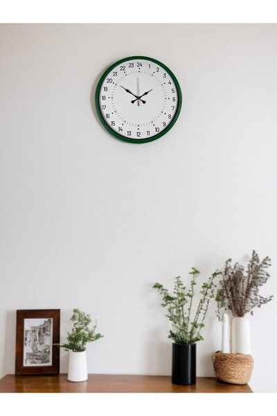 alpotekno 36 cm Green Special Design Wall Clock with 24 Hour Display