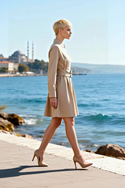 BENERLY Women Dress Shirt Mini Woven Lapel Long Sleeve Solid Pattern Full But...