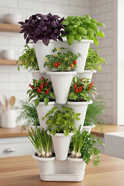 morsila 5 Katlı Şanslı Yonca Kule Saksı Seti Çiçek Bitki Sebze Meyve Salon Mu...