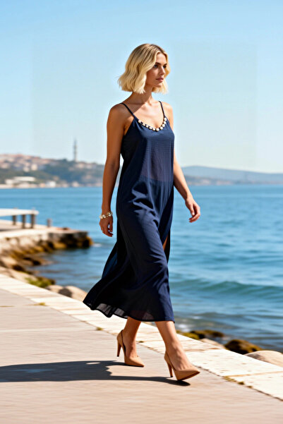 BENERLY Rochie maxi de damă, cu decolteu tip piscină, cu bretele subțiri, făr...