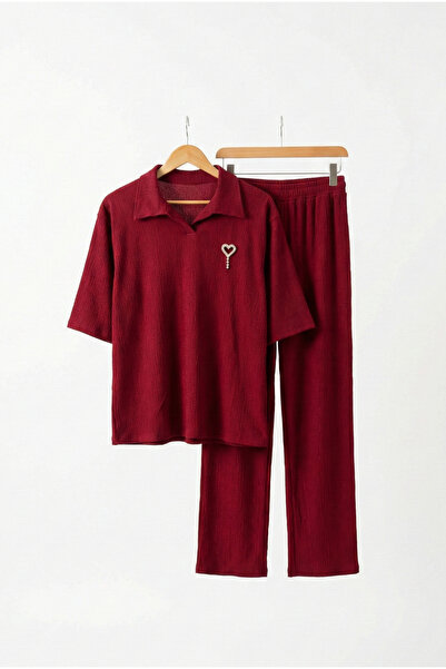 Mivoon Stone Brooch Detailed Wrinkled Oversized Suit Set