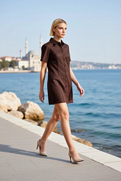 BENERLY Women's Plus Size Shirt Collar Short Sleeve Solid Pattern Woven Fabri...