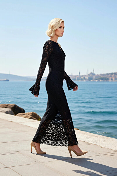 BENERLY Women's Maxi Dress Bodycon Body-Hugging Molded Keyhole Neckline Long ...