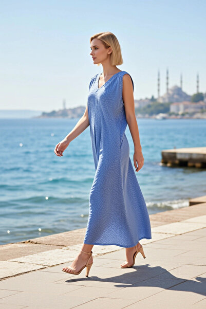 BENERLY Women's Maxi Dress A-Line V-Neck Sleeveless Jacquard Patterned Woven ...