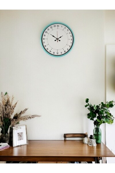 alpotekno 36 cm Turquoise Special Design Wall Clock with 24 Hour Display