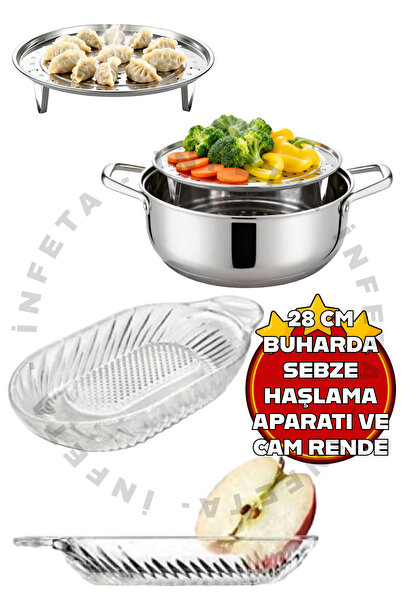 İnfeta 2li Set 28 cm Buharda Sebze Haşlama Aparatı Cam Bebek Rendesi Ek Gıda ...