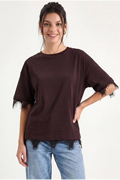 Bianco Lucci Дамска тениска с дантелени детайли и велосипедна деколте 1046 60...